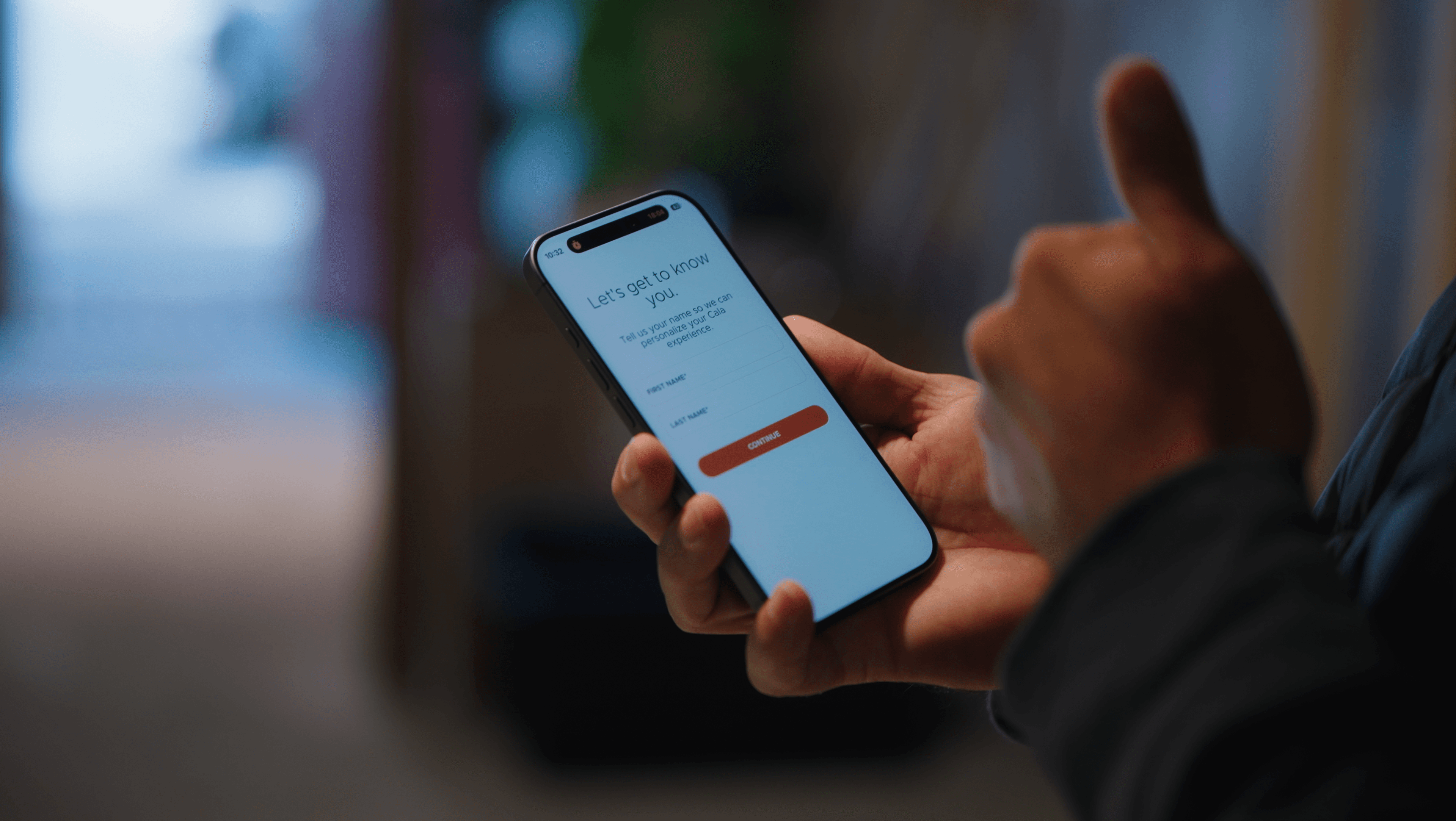 A homeowner's phone showing the Cala app's first setup screen.