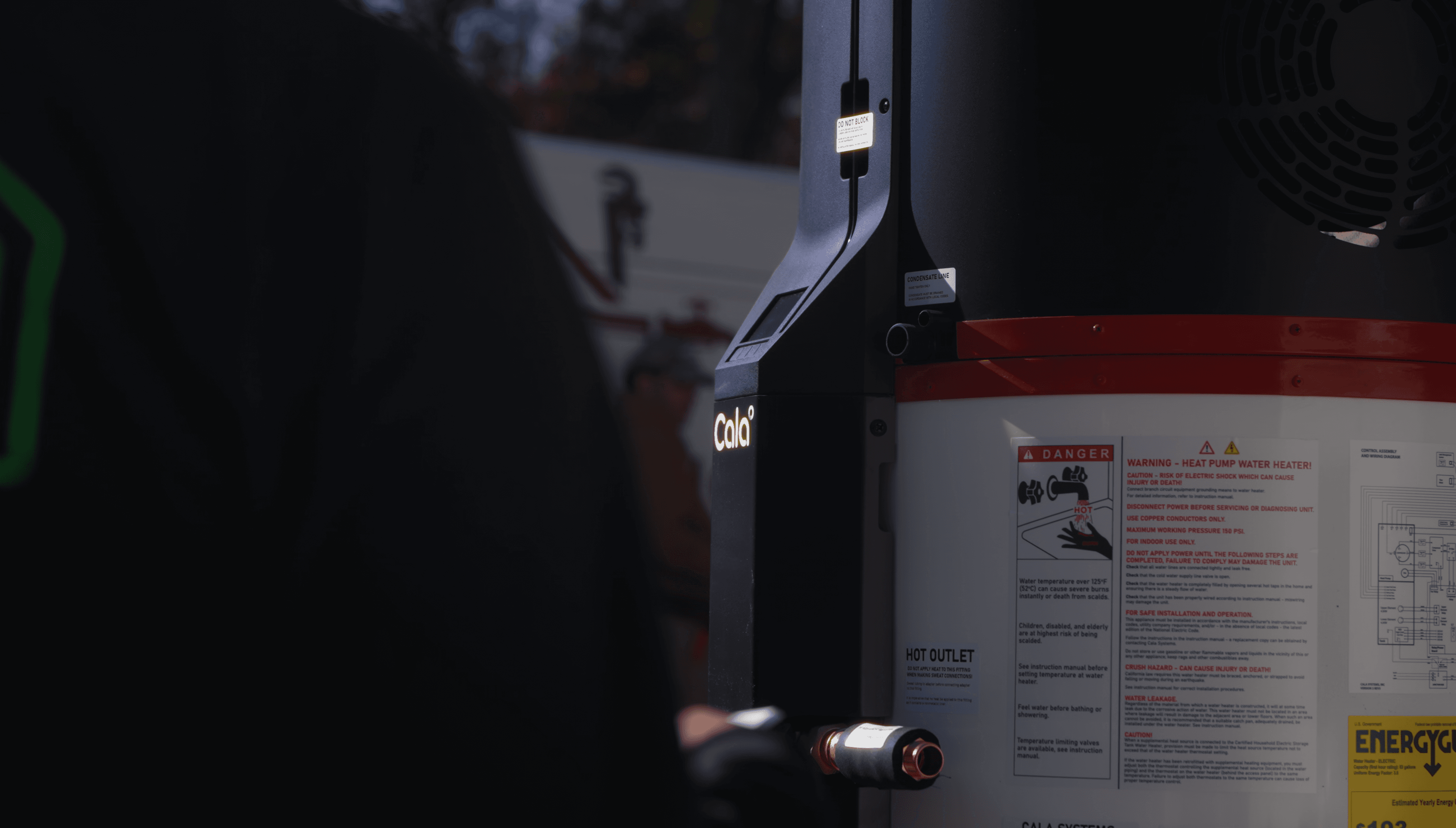 Close-up of the Cala unit's control column and its hot water outlet fitting.